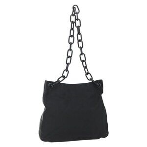 Authentic PRADA Chain Shoulder Bag Nylon Black Silver